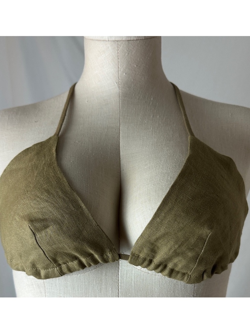 Archived OZMA Olive Green Linen Triangle Bralette